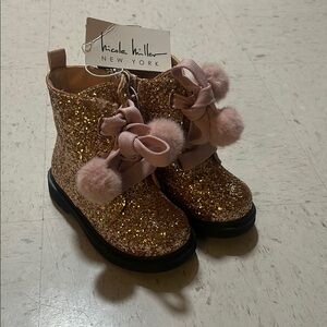 Brand New: Nicole Miller Pink and Black Glitter Boots